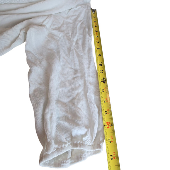 Women’s Large White Boho Lace Crinkle Peasant Tunic Keyhole 3/4 Sleeve Shirt - Picture 7 of 9